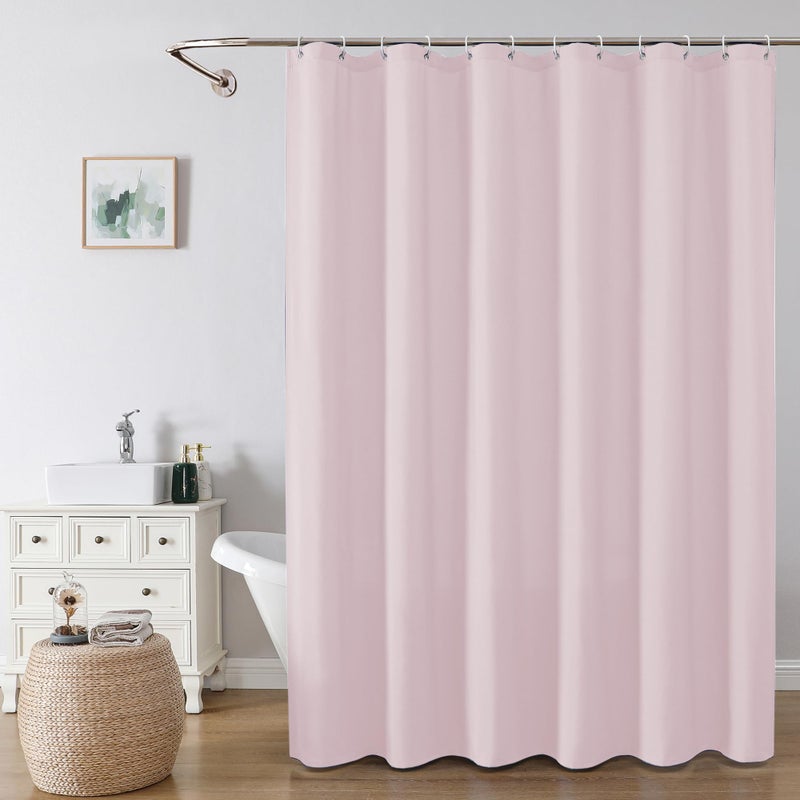 OVZME Zora 96 Inch Shower Curtain Set with 12 Plastic Hooks, Plain Fabric Shower Curtain for Bathroom - Extra Long Shower Curtain, Water Resistance, Machine Washable Soft Cloth, 72WX96L, Blush Pink - Image 1